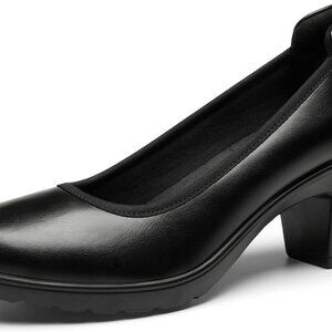 Women's Faux Leather Block Heels 2.8 Inch Low Heel Work Pump Dress Shoes